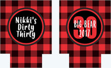 Load image into Gallery viewer, Buffalo Plaid Party Huggers. Personalized Lumberjack party Coolies. Plaid Bachelorette or Birthday party Favors.Lumberjack Plaid Favors.