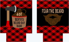 Load image into Gallery viewer, Buffalo Plaid Beard Party Huggers. Birthday or Bachelor Party Favors too! Hipster Party Coolies. Plaid party huggers. Fear The Beard!