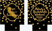 Load image into Gallery viewer, New Orleans Gold GlitterPolka Dot Huggers. NOLA Bachelorette or Birthday Party Coolies. New Orleans Party Favors. Personalized NOLA Coolies!