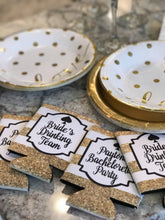 Load image into Gallery viewer, Gold and White Glitter Vegas Huggers. "Glitter" Bachelorette or Birthday Huggers. Personalized Gold Glitter Bachelorette Party Favors.