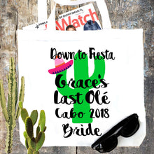 Load image into Gallery viewer, Cactus Tote bag. Desert Party Favors! Cactus Bachelorette or Girls Weekend Tote Bag. Mexican Bachelorette Favor Bag.