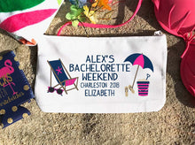 Load image into Gallery viewer, Beach Party Make Up bag. Great Bachelorette or Girls Weekend Favors. Bachelorette Beach Weekend Make up Bag.