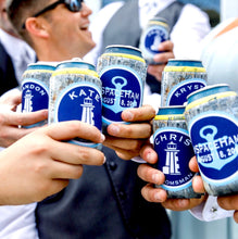 Load image into Gallery viewer, Nautical Woodgrain Party Huggers. Nautical Bachelor Party Favors! Custom Bachelor Party Favors. Wood Grain Lake Weekend Huggers.