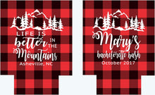 Load image into Gallery viewer, Buffalo Plaid Party Huggers. Birthday Coolies! Plaid Bachelorette Party Favors too! Family Vacation Buffalo Check Huggers. Lumberjack Party!