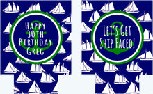 Load image into Gallery viewer, Nautical Ship Can Coolers. Preppy Nautical Huggers. Nautical Ship Faced Party Favors. Personalized Birthday Coolies!