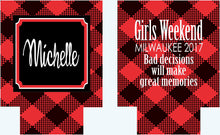 Load image into Gallery viewer, Buffalo Plaid Party Huggers. Personalized Lumberjack party Favors. Plaid Bachelorette or Birthday party Favors.