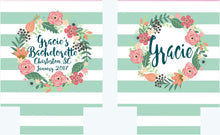 Load image into Gallery viewer, Wreath Wedding or Bachelorette Huggers. Personalized Bachelorette Coolies. Birthday Party Favors. Monogram Coolies! Bridesmaid Gifts.