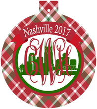 Load image into Gallery viewer, Nashville Ornament. Monogrammed Nashville Christmas Gift! Great Nashville Stocking Stuffer! Personalized Nashville Ornament!