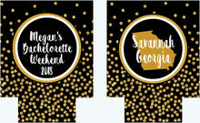 Load image into Gallery viewer, Polka Dot "Glitter" Dot Huggers. Glitter Atlanta Black and Gold Party Huggers. Glitter Savannah Bachelorette or Birthday Party Favors.
