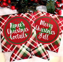Load image into Gallery viewer, Christmas Party Huggers. Plaid Christmas Bachelorette Coolies. Personalized Plaid Christmas Party favors.Christmas Wedding Shower Huggers!