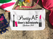 Load image into Gallery viewer, Pretty Make up bag. Great Bachelorette or Girls Weekend Favors. Bachelorette Cosmetic Bag. Bridesmaid Proposal Wedding Party Gifts!