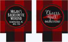 Load image into Gallery viewer, Buffalo Plaid Party Huggers. Personalized Lumberjack party Coolies. Plaid Bachelorette or Birthday party coolers.