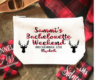Load image into Gallery viewer, Red Plaid Antler Party Huggers. Plaid Bachelorette Party Favors! Mountain Vacation Flannel Party Huggers. Asheville Party Flannel Fling!