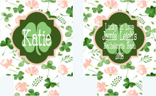 Load image into Gallery viewer, Shamrock Watercolor Huggers. St Patrick's Day Party Favors. Clover Bachelorette huggers. Irish Party Favors. Neon Personalized Can Coolers!