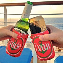 Load image into Gallery viewer, Nautical Christmas Anchor Beverage Insulators. Personalized Nautical Christmas Cruise Monogram Anchor coolies Nautical Wedding Shower