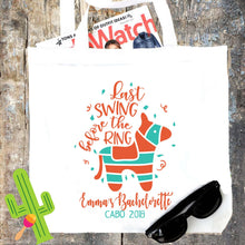 Load image into Gallery viewer, Fiesta Tote bag. Last Swing Mexican Party Favors! Fiesta Bachelorette or Girls Weekend Tote Bag. Fiesta Bachelorette Favor Bag. Final Fiesta