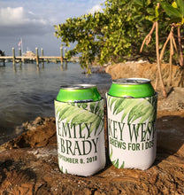 Load image into Gallery viewer, Palm Leaves Party Huggers. Tropical Wedding or Bachelorette Party Favors. Girl's Weekend Family Vacation Beach Favors.