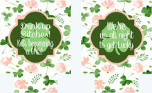 Load image into Gallery viewer, Shamrock Watercolor Huggers. St Patrick's Day Party Favors. Clover Bachelorette huggers. Irish Party Favors. Neon Personalized Can Coolers!
