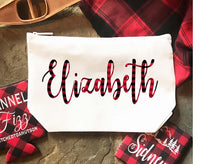 Load image into Gallery viewer, Plaid Personalized Make Up bag. Great Plaid Bachelorette or Girls Weekend Favors. Plaid Birthday Party Make up Bag. Bridesmaid Cosmetic Bag!