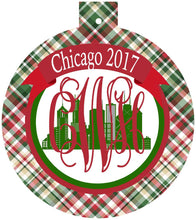 Load image into Gallery viewer, Chicago Ornament. Monogrammed Chicago Christmas Gift! Great Chicago Stocking Stuffer! Personalized Chicago Ornament!