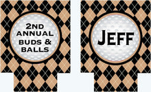 Load image into Gallery viewer, Golf Party Drink Huggers. Golfer Bachelor Party Beverage Insulators. Golf Groomsman or Birthday Party Favors. Wedding Golf Can Huggers!