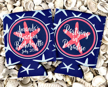 Load image into Gallery viewer, Starfish Party Huggers. Family Vacation Beach Coolies. Monogrammed Bachelorette or Birthday Party Huggies. Girl's Weekend Coolies!
