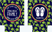 Load image into Gallery viewer, Tropical Palm Tree Party Can Coolies. Tropical Bridesmaid or Bachelorette Party Favors. Girl's Weekend Family Vacation Beach Favors.