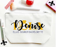 Load image into Gallery viewer, Nola Make Up bag. Great New Orleans Bachelorette or Girls Weekend Favors. NOLA Wedding Weekend Make up Bag. Personalized Nola bag!