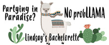 Load image into Gallery viewer, Llama Make Up bag. Great Custom Bachelorette or Girls Weekend Favors. Personalized Wedding Weekend Make up Bag. LLAMA Gift.