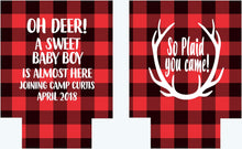 Load image into Gallery viewer, Red Plaid Antler Party Huggers. Plaid Bachelorette Party Favors! Mountain Vacation Flannel Party Huggers. Asheville Party Flannel Fling!