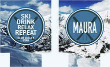Load image into Gallery viewer, Ski Trip Huggers. Personalized Ski Family Vacation Favors. Custom Bachelorette Ski coolers. Bachelor Party Ski Weekend favors
