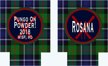 Load image into Gallery viewer, Blackwatch Plaid Party Huggers. Personalized Family Ski Vacation Coolies. Bachelorette or Bachelor Plaid Party coolers. Plaid party favors