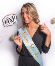 Load image into Gallery viewer, Team Bride Bridal Sash. Support your favorite Bride to be! Great Bridal Shower Gift.