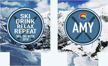 Load image into Gallery viewer, Ski Trip Huggers. Personalized Ski Family Vacation Favors. Custom Bachelorette Ski coolers. Bachelor Party Ski Weekend favors