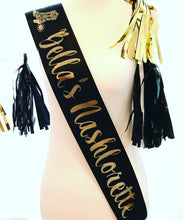 Load image into Gallery viewer, Cowboy Boot 4" double Satin Sash.Austin Bachelorette or Birthday Sash. 21st,30th,40th Birthday.Austin or Nashville Party Premium Satin Sash.