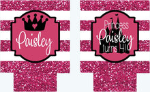 Load image into Gallery viewer, Crown "Glitter" Striped Huggers. Glitter Bachelorette or Birthday Huggers. Personalized Pink Glitter Bachelorette Party Favors.Birthday Girl