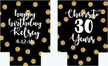 Load image into Gallery viewer, Gold and Black Polka Dot Huggers. Bachelorette or Birthday Huggers. Gold "Glitter" and Black Girl's Weekend Favors.