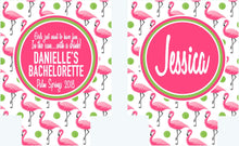 Load image into Gallery viewer, Pink Flamingo Beverage Huggers. Beach Birthday or Girls Weekend. Flamingle Bachelorette Favors. Custom Flamingo Themed Party Favors!
