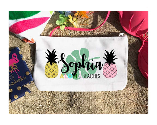 Aloha Beaches Make Up bag. Great Bachelorette or Girls Weekend Favors. Beach Weekend Make up Bag. Personalized Party favors!Make up bag!