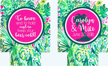 Load image into Gallery viewer, Palm Leaves Party Huggers. Tropical Wedding or Bachelorette Party Favors. Girl's Weekend Family Vacation Beach Favors. Beach Bachelorette.