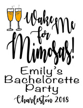 Load image into Gallery viewer, Mimosa Tote bag. Beach Party Bachelorette or Girls Weekend Totes! Wake me for Mimosas! Birthday Party Favor Bag.