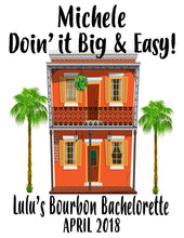 Load image into Gallery viewer, Nola Tote bag. NOLA Party Favors! New Orleans Bachelorette or Girls Weekend Tote Bag. Custom New Orleans Mardi Gras Tote Bag.