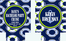 Load image into Gallery viewer, Nautical Life Preservers Beverage Insulators. Personalized Nautical Bachelorette or Birthday. Monogramed Huggers. Nautical Wedding Coolies!