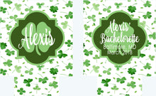 Load image into Gallery viewer, Shamrock Watercolor Huggers. St Patrick's Day Party Favors. St Patricks Bachelorette huggers. Irish Party Favors. Personalized Can Coolers!