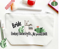 Load image into Gallery viewer, Llama Make Up bag. Great Custom Bachelorette or Girls Weekend Favors. Personalized Wedding Weekend Make up Bag. LLAMA Gift.
