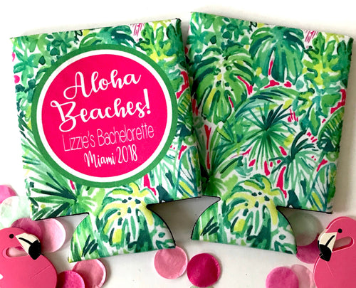Palm Leaves Party Huggers. Tropical Wedding or Bachelorette Party Favors. Girl's Weekend Family Vacation Beach Favors. Beach Bachelorette.