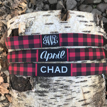 Load image into Gallery viewer, Buffalo Plaid Neoprene Sunglass Strap. Personalized Sun Glasses retainer. Match the Huggers. Great Wedding Party gifts!