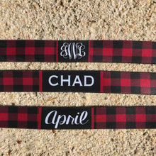 Load image into Gallery viewer, Buffalo Plaid Neoprene Sunglass Strap. Personalized Sun Glasses retainer. Match the Huggers. Great Wedding Party gifts!