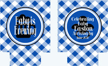Load image into Gallery viewer, Baby Q Baby Boy Shower Drink Insulators. Baby Shower Koolies. Baby Shower Favors. Gender Reveal Party Favors. Personalized Baby Q Coolies!