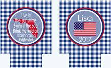 Load image into Gallery viewer, Gingham America Party Huggers. 'Merica Birthday Coolies! Red White and Blue Party Gifts. USA Birthday Favors. Flag Party Huggers.